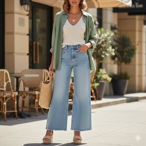 MOTHER Denim Ditcher Roller, Zip Sneak, Can You Dig It wash, wide leg jeans W 25